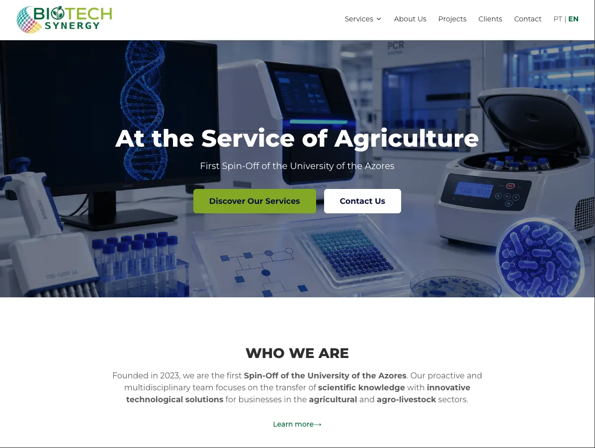 Biotech website screenshot
